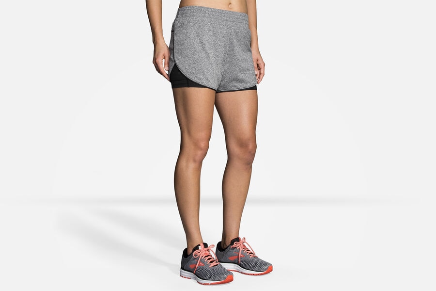 Womens Brooks Rep 3" 2-in-1 Bottoms Heather Asphalt/Black | 531769-RST